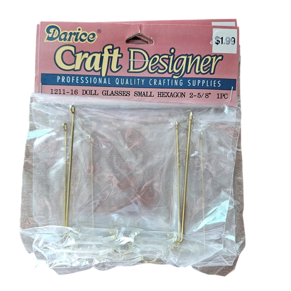 Darice Craft Designer Small Hexagon Doll Glasses Gold 2-5/8 Inch 1211-16 NEW - Picture 5 of 6